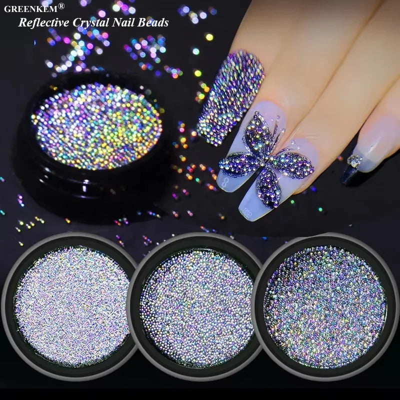 New Mixed Nail Mermaid Pearl Aurora Magic Diamond Jewelry Half Bead Reflective Crystal Nail Beads