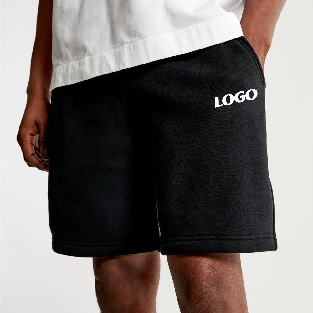 Custom Low MOQ Custom Logo Elasticated Waistband Oversize Shorts Men Streetwear Black Cotton Fleece Shorts