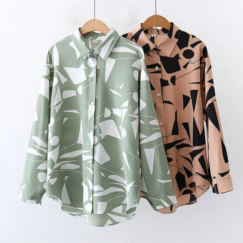 RNSHANGER Fashion Casual Summer Shirts Streetwear Print Spring Shirts for Women Clothes Vintage Y2K Loose Ladies Beach Shirt