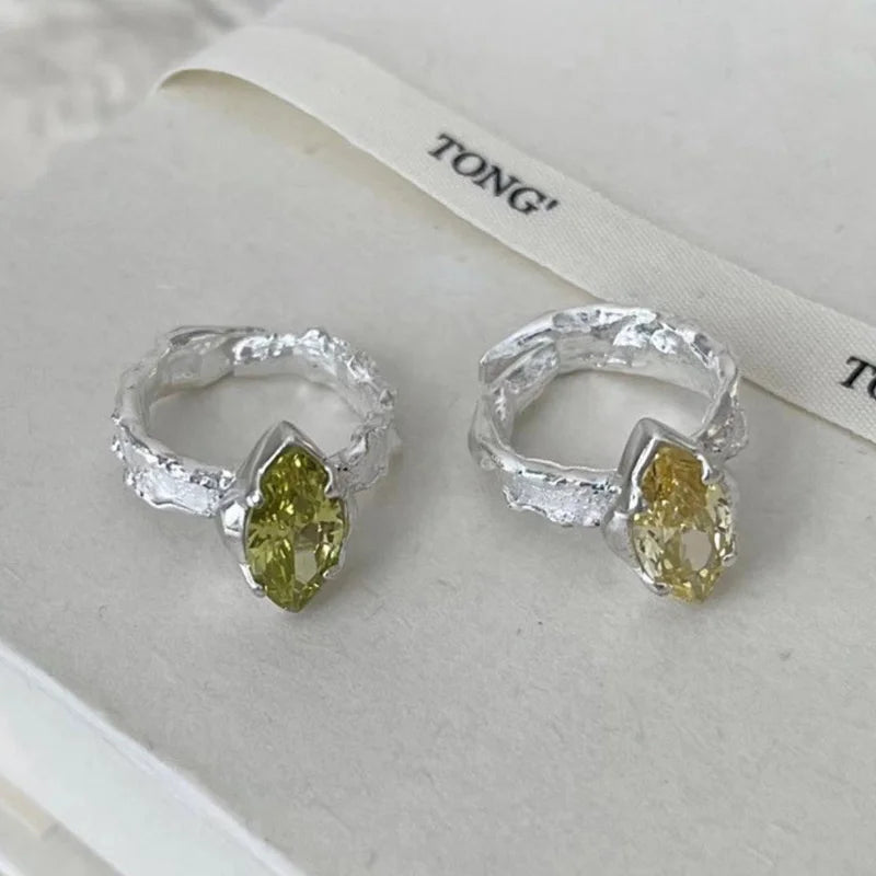 Fine Jewelry S925 Sterling Silver Jewelry Olive Green Zircon Ring for Women