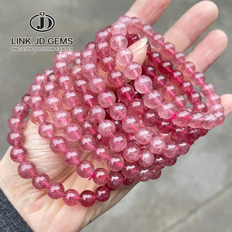 JD GEMS Wholesale Luxury Natural Gemstone Bracelet 8mm 3A Natural Brazil Strawberry Quartz Bracelet for Men Women Bracelet
