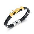 Hotsale Men's Black Genuine Leather Bracelet Stainless Steel Clasp Simple Fashion Skull Bracelets Bangles Cuff Bangle Gift