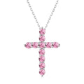 S925 Sterling Silver Pink Cubic Zirconia Cross Heart Pendant Necklace for Women Girls