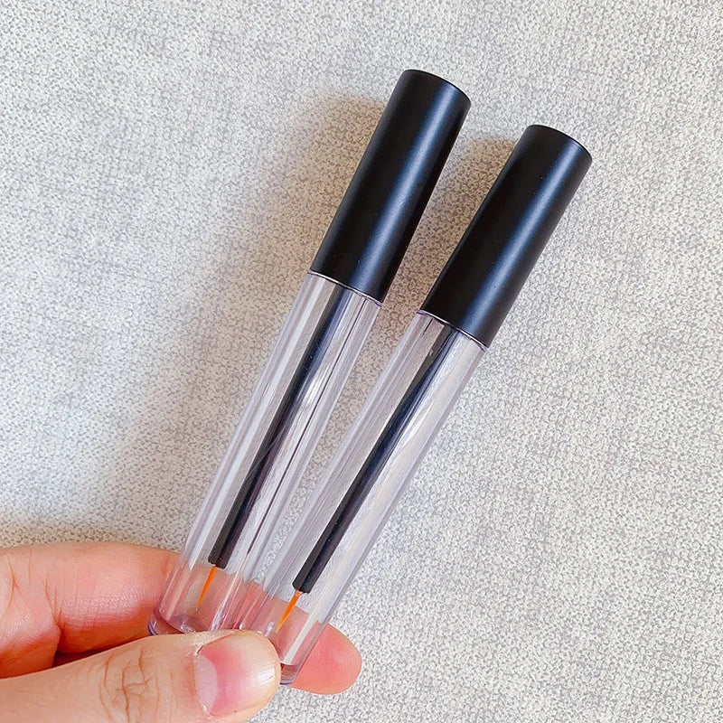 LZ Pack Stock 100pcs 5ml Matte Black Top Liquid Eyeliner Bottle Round Custom Eyelash Packaging Containers
