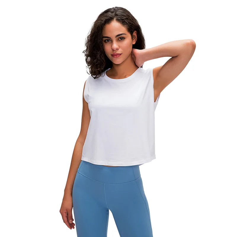 2025 New Style Cotton Quick-drying Sports Vest Women's Moisture Wicking Loose Breathable Short Fitness Yoga Suit