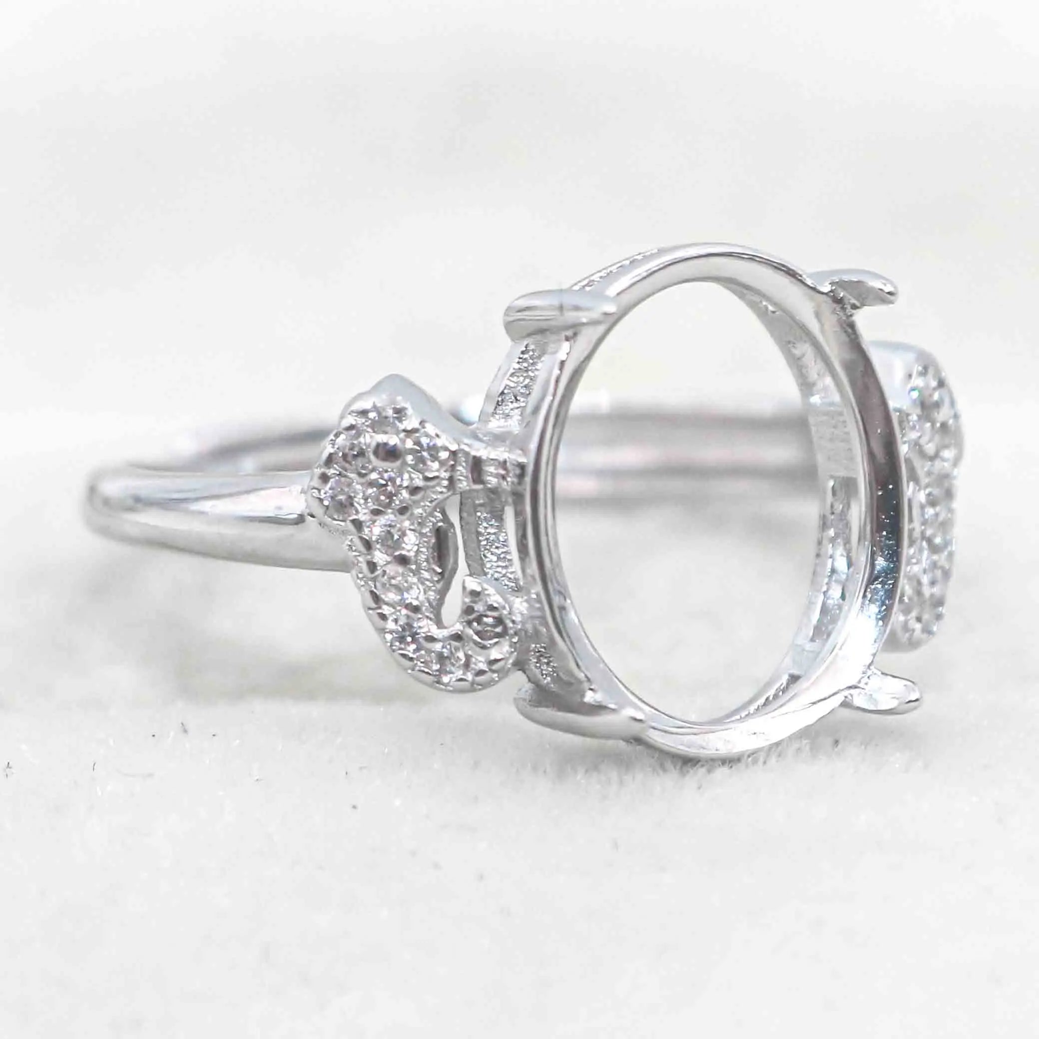 Sterling Silver 10*12mm Semi Mount Ring Empty Frame Blank Support Claws Setting S925 Base Holder Without Center Stone for Inlay