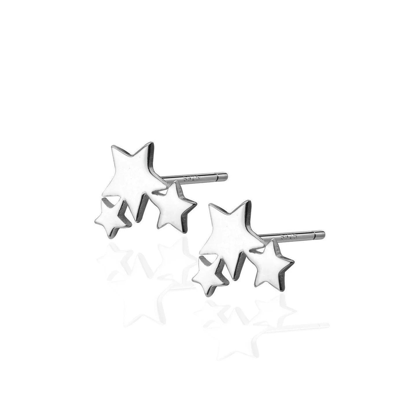 S925 Sterling Silver High Polished Triple Star Stud Earrings Triple Stars Stud Earrings