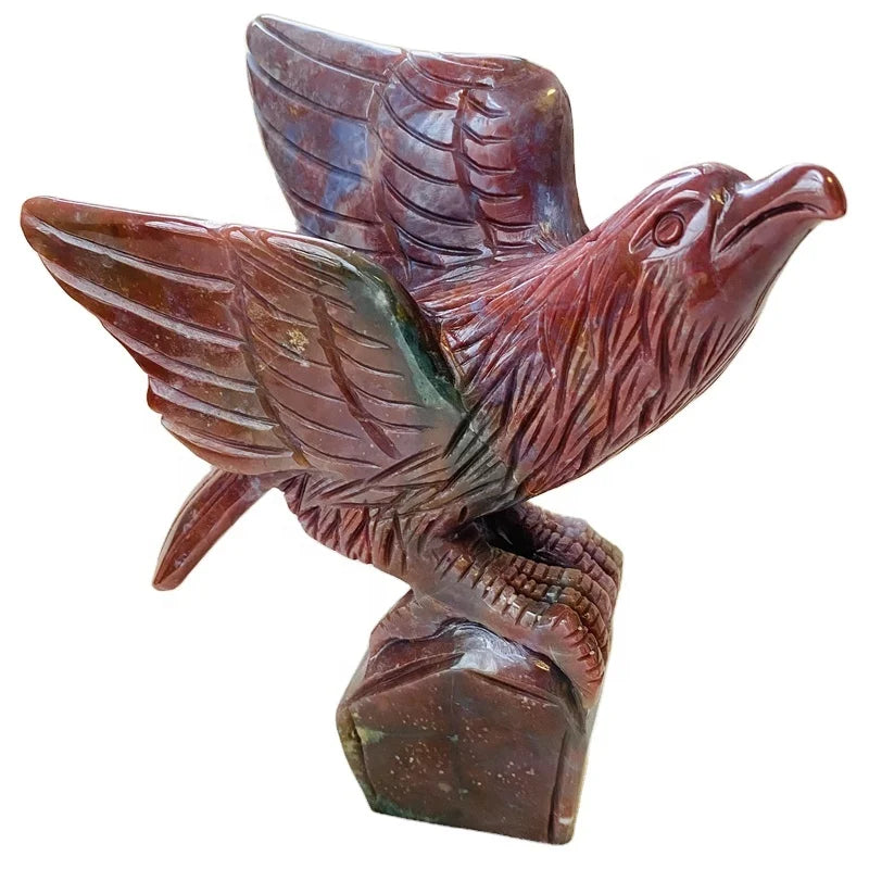 Wholesale natural gemstone crystal animal carvings ocean jasper eagle carving for home decoration