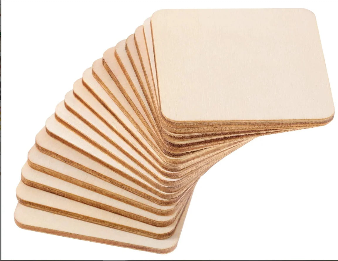DIY 50 Pieces 4 X 4 Inch Unfinished Square Wood Slices Blank for Coasters Pyrography Painting Writing and Home Decorations