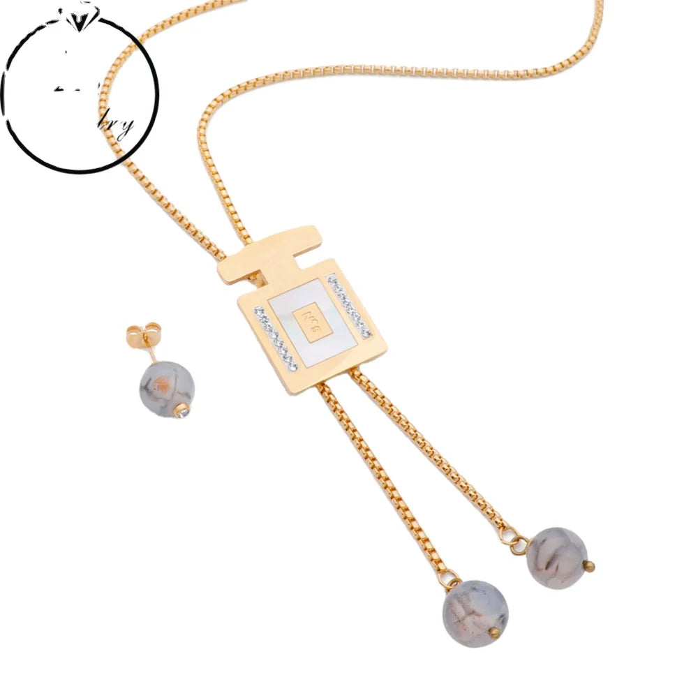 Rhinestone Jade Stainless Steel Gold Plated Designers Set Women Girl Gift Women Costume Jewelry Sets