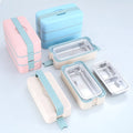 Easily Carried Stainless Steel Liner Bento Lunch Box for Students Double Layer PP with Convenient Handle