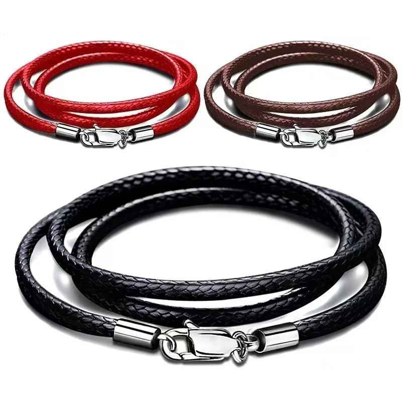 1/2/3mm Mens Necklace Choker Black Brown Red Cord Wax Rope Lace Chain With Stainless Steel Lobster Clasp