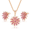 Custom Cute Flower Gift Metal Brass Rose Gold Plated Rhinestone Pendant Women's Jewelry Set Wedding Link Chain Necklace Earrings