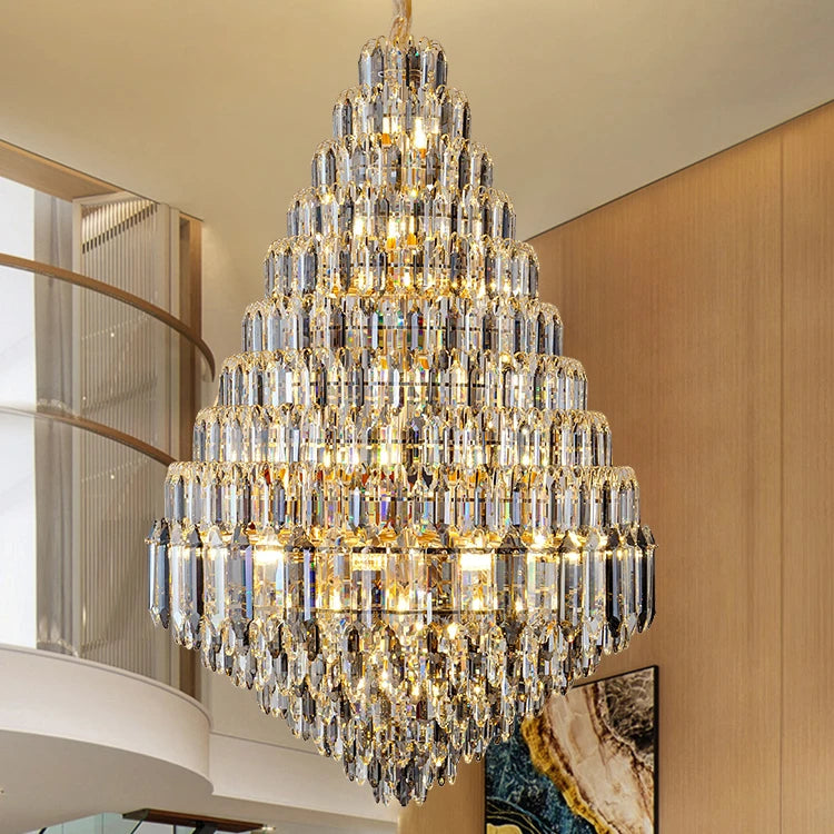 Post-modern Minimalist Duplex Building Living Room Large Chandelier Light Luxury Nordic Living Room Crystal Lamp Hollow Loft