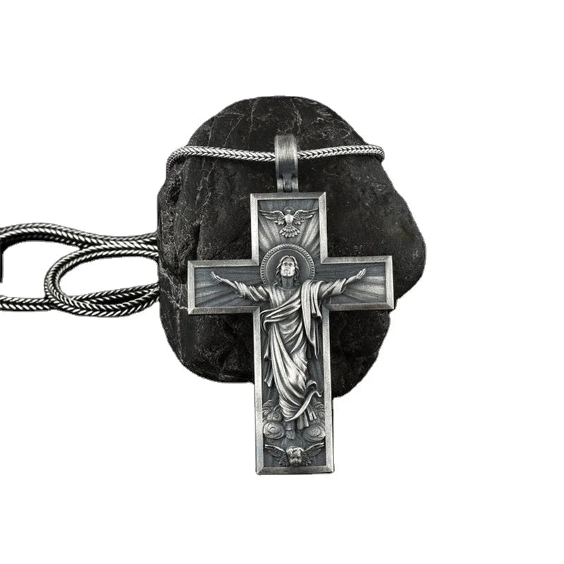 Popular Jesus Cross Pendant Tin Fashion Punk Hiphop Christian Jewelry Crucifix Men's Pendant Necklace Graduation Gift