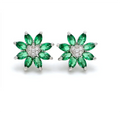 New Arrival Statement Flower Stud Earring Fine Jewelry White CZ Sapphire Green Emerald Brass Jewelry Accessories