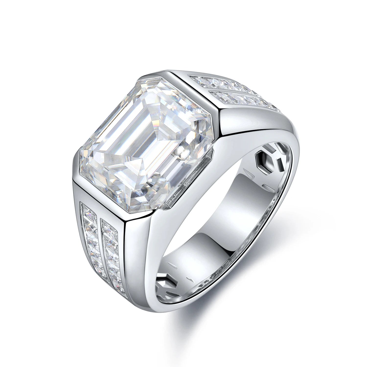 ANSTER 925 Sterling Silver VVS 7.13CT Emerald Cut Engagement Moissanite Ring for Men