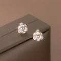 S925 Sterling Silver Pearl Earrings Three-dimensional Camellia Stud Earrings Retro Elegant Earrings Women Ear Jewelry