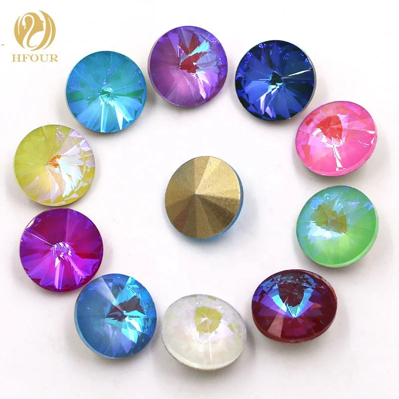 Wholesale Mocha Fluorescence Round Shape 3D Loose Glass Rhinestones with Point Back for Jewelry Making