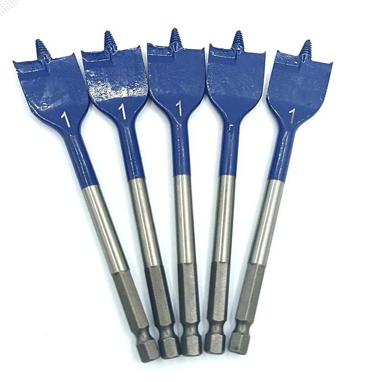DZ 5pcs 1" X 6" Hex Shank Wood Spade Flat Drill Bit Set for Woodworking Screw Point Screwdriver Bit