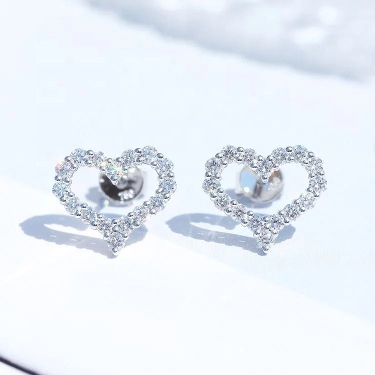 Women's 14K White Gold Lab Grown Diamond Round Diamond Heart Shape Stud Earrings Piercing Jewelry with Real Diamond Ear Studs