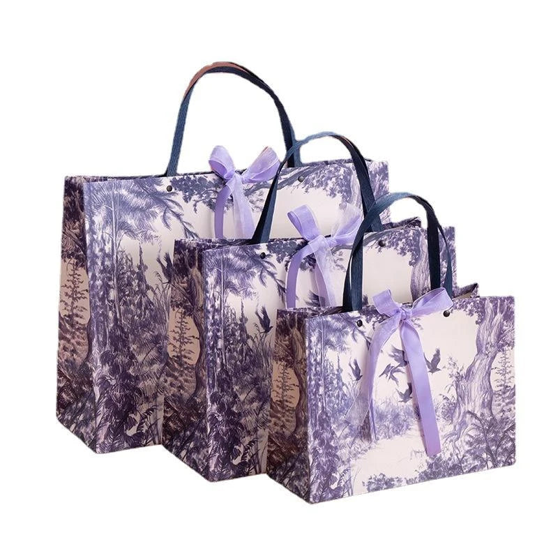 Customized Wholesale Recycled Luxury Kraft Purple Paper Gift Bags with Magnetic Closure and Ribbon Handle for Boutiques Jewelry