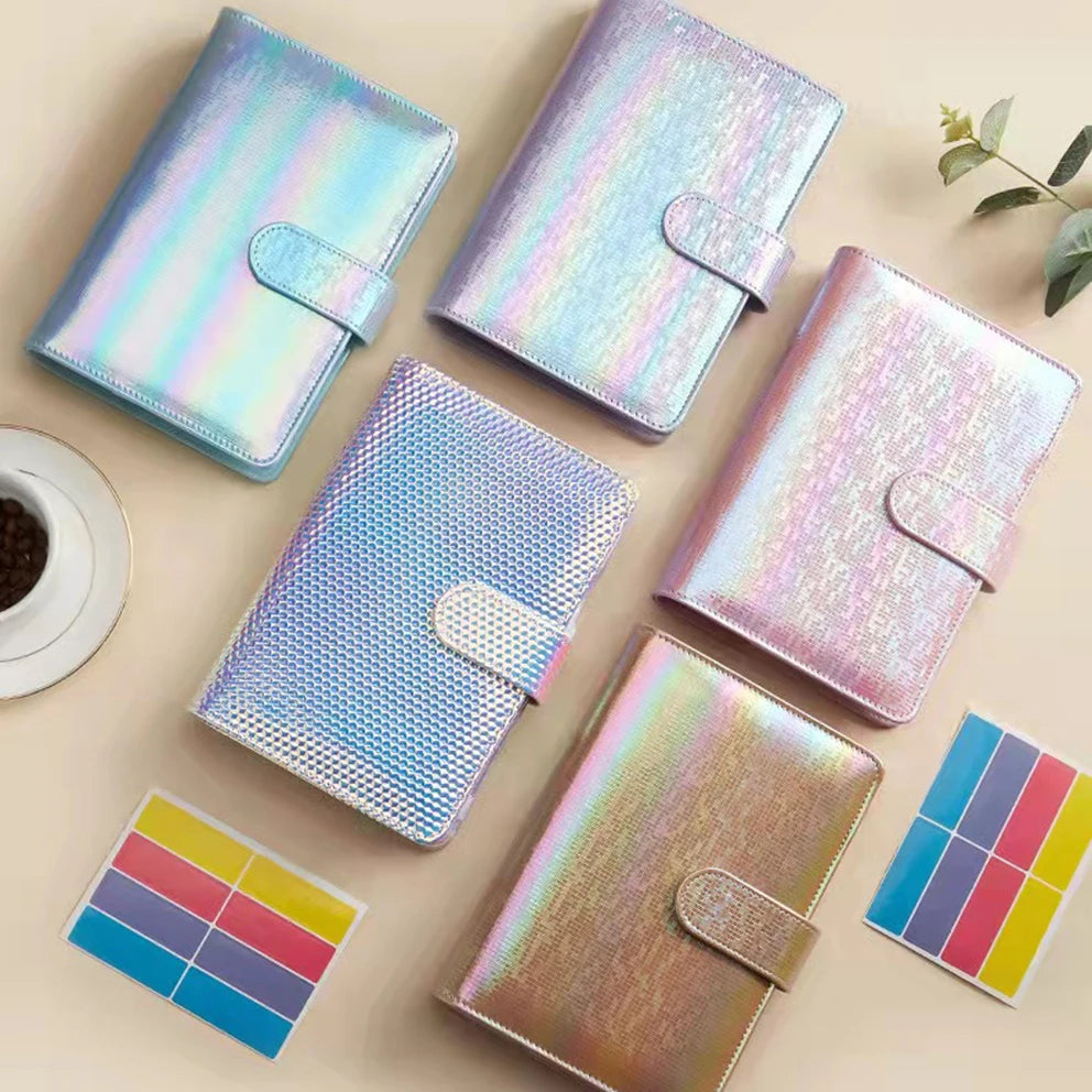 Stock Mother's Day Gift Iridescent Gold PU Leather Notebook Planner Mini Cash Envelopes 6 Rings A6 Budget Binder With Pockets