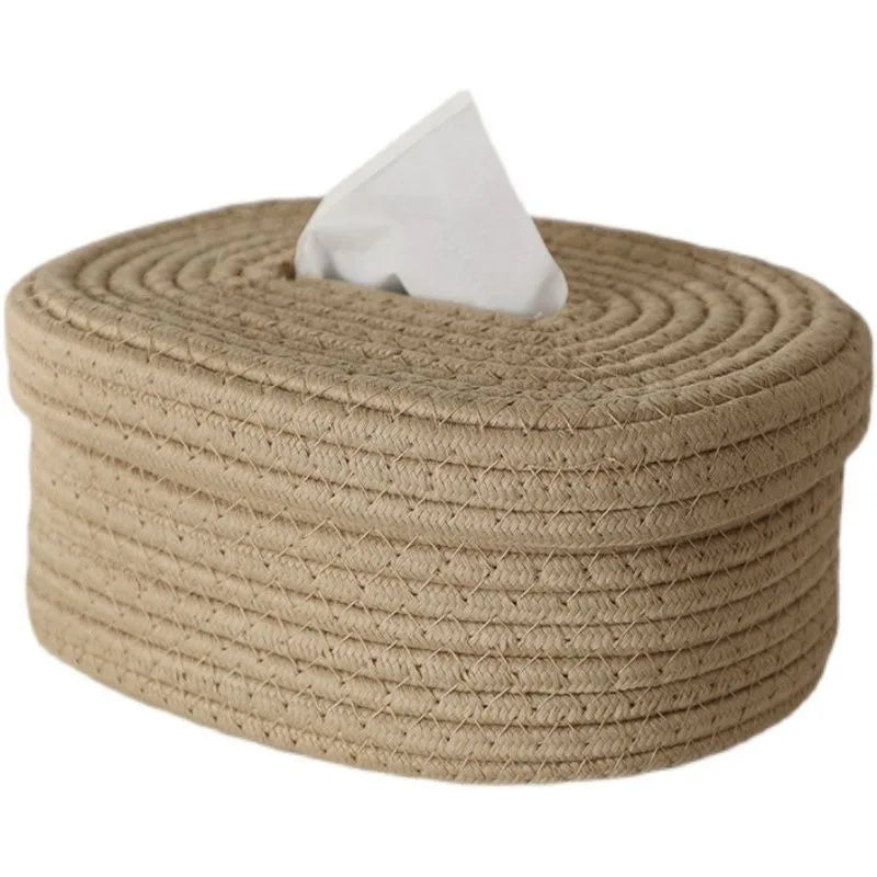 MSH Nordic Style Cotton Rope Woven Storage Basket for Tissue Dispenser Stylish Home Desktop Decor