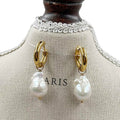 AA+ 12-14 mm Natural Baroque Pearl Earring 316L Stainless Steel with Polished PVD 18K Gold Plating for Parties