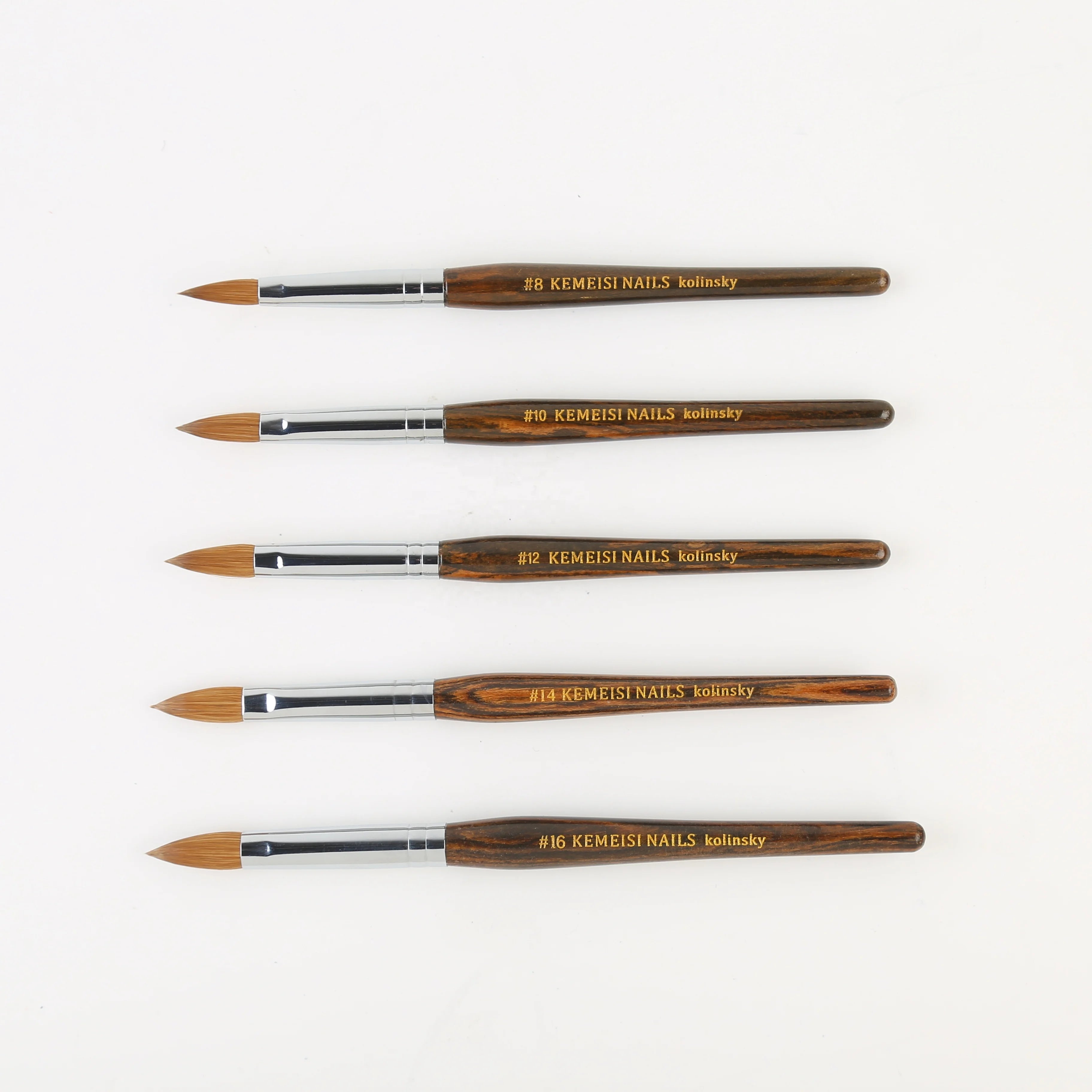 Custom Logo Professional Pinceles 100% Pure Kolinsky Hair Crimped Wood Handle Nail Brush for Beauty Salon From China