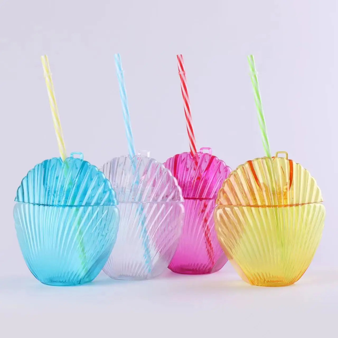 Mermaid Party Supplies Seashell Molded Cup With Straw Sea Shell Cups with Straws