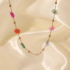 Waterproof Stainless Steel Gold Plated Necklace Non Tarnish Multicolor Flowers Chokers Necklaces Collier Acier Inoxydable Bijoux