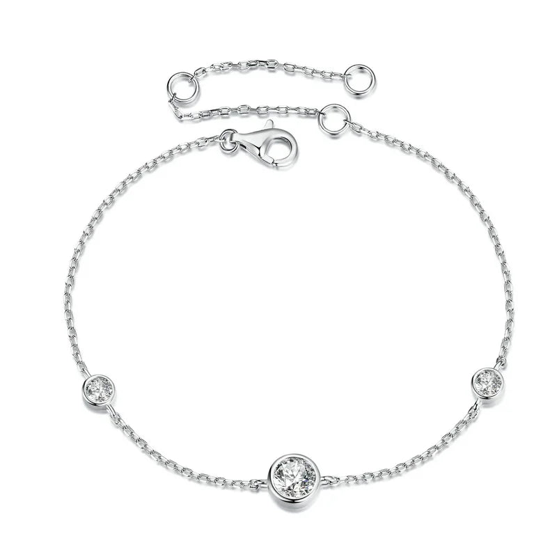 925 Sterling Silver Starry Moissanite Bezel Bracelet - Adjustable Chain for Women Hypoallergenic Luxury Jewelry
