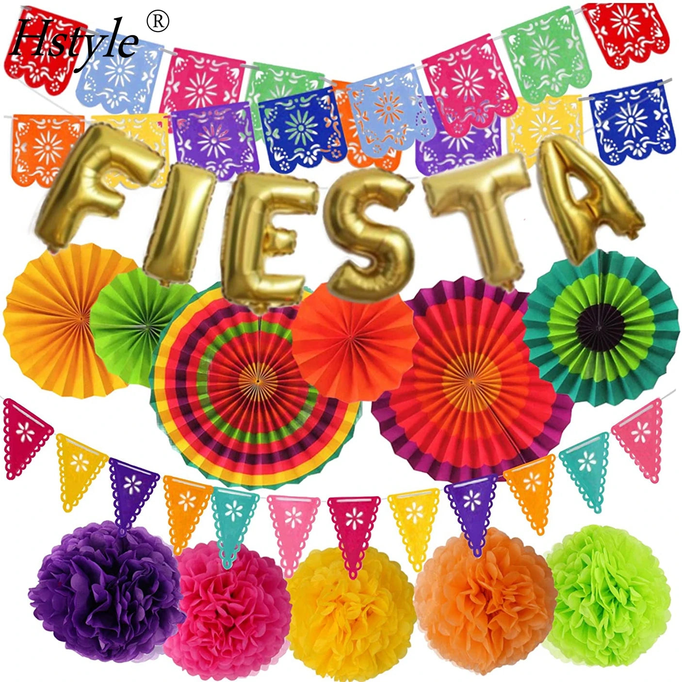 Mexican Fiesta Party Decorations Cinco De Mayo Papel Picado Pennants Taco Bout Tuesday Birthday Engagement Supplies ST688