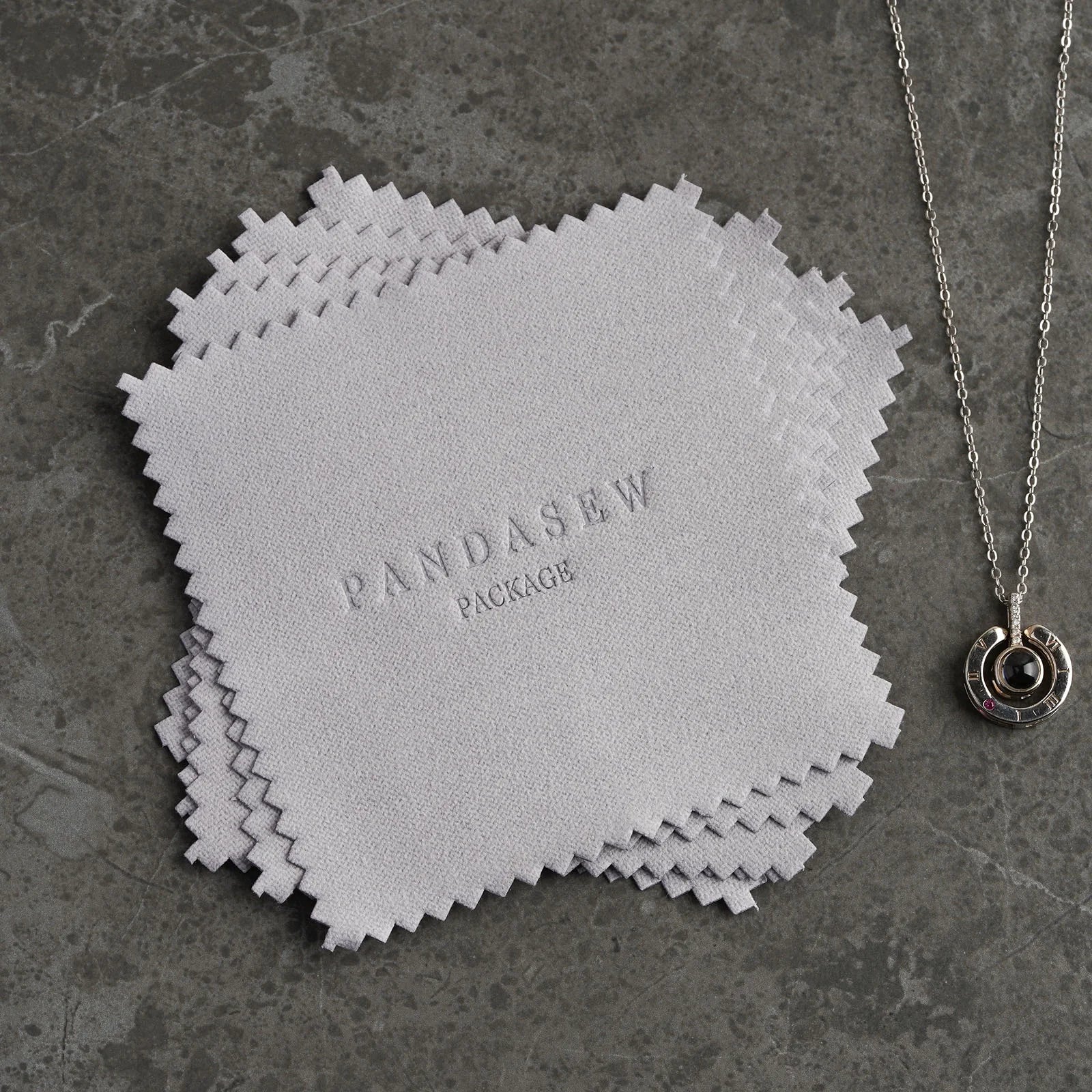 PandaSew 8x8cm Custom Logo Silver Polishing Cloth Microfiber Suede Cleaning Cloth for Jewelry