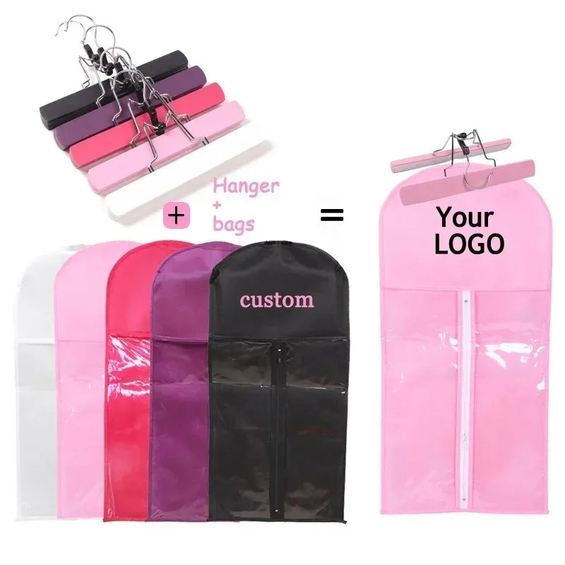 Hot Sale Wig Bags With Hair Hangers Custom Logo Portable PVC Non-woven Wig Storage Bags 29*60cm Transparent