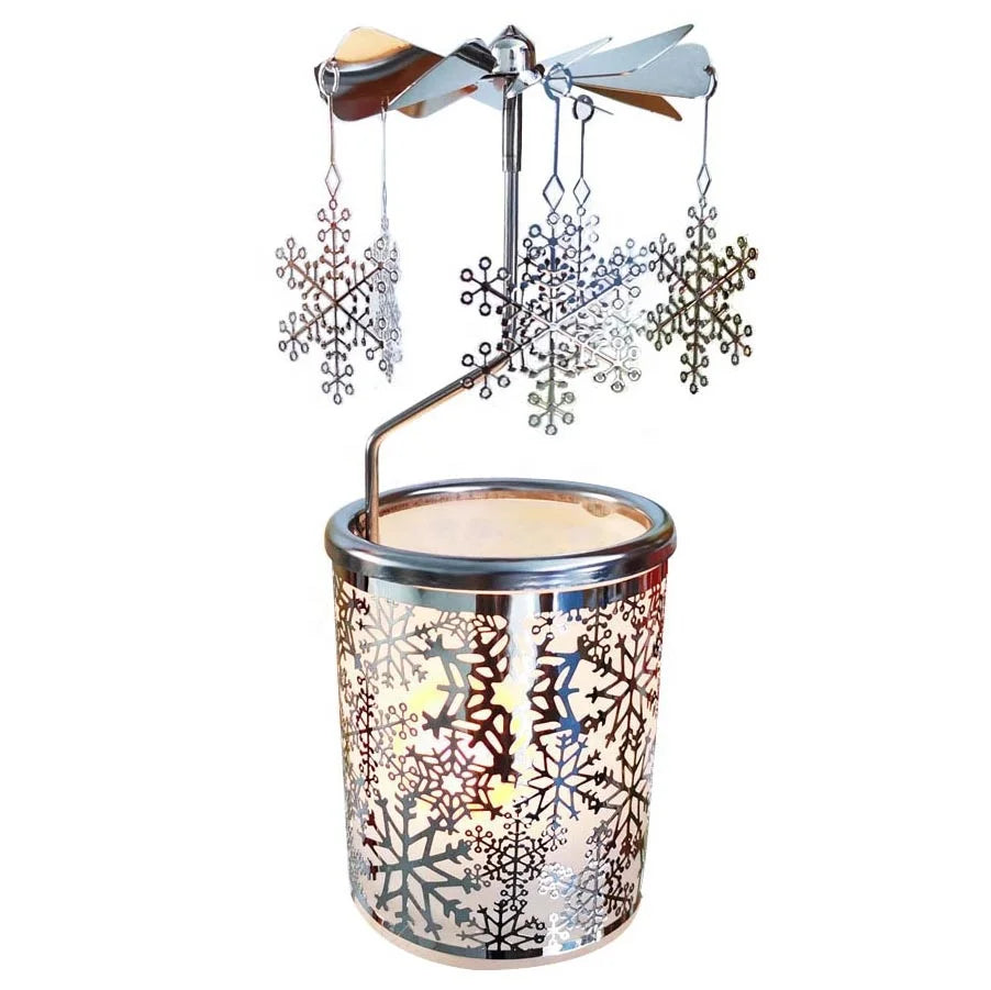 Stock Promotion Christmas Gifts Spinning Candlestick Table Decoration Snowflake Rotary Tealight Votive Candle Holder