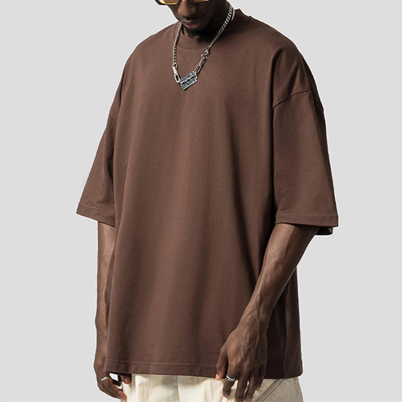 2024 Summer New Men's 100% Cotton T-shirt Short Sleeve 260 GSM Heavy Breathable Casual Plain