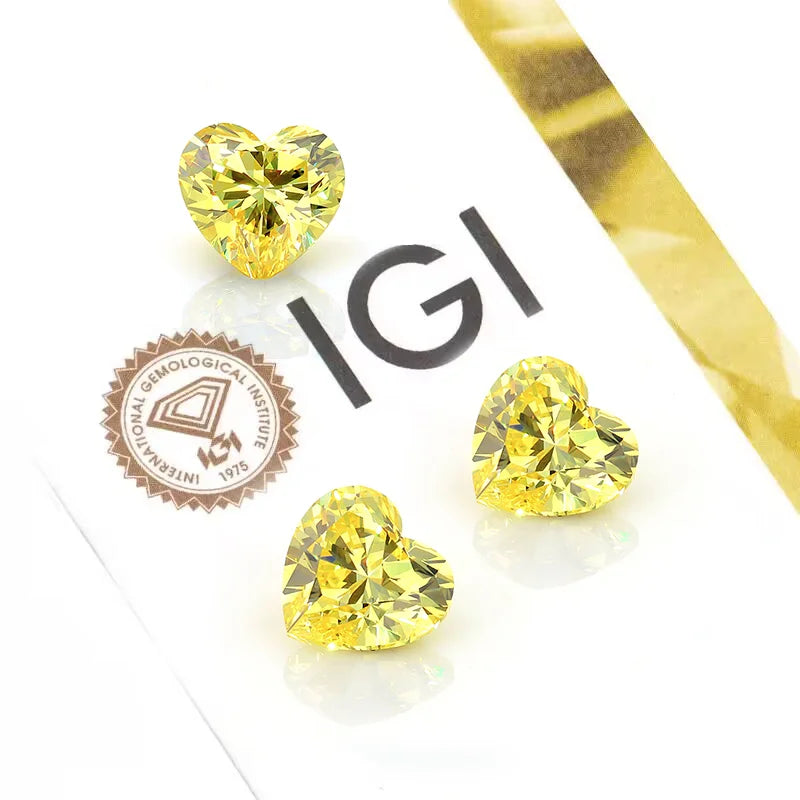 Fancy Vivid Yellow Earring Diamond Stone 0.5ct 0.7ct 1ct Heart Cut IGI HPHT Lab Grown Diamond Yellow Diamond