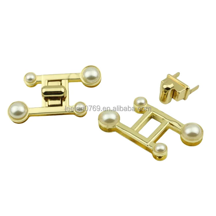Factory Supply Bag Accessories 34 X 61 mm Pearl Decorative Shiny Gold Twist Bag Locks