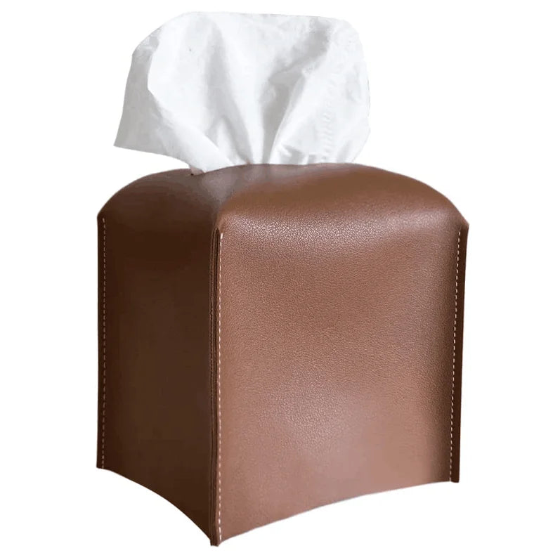 Customized High-quality Square PU Leather Tissue Box Cover Foldable Napkin Holder 5x5x5inch Modern Car Office Homey HM0089