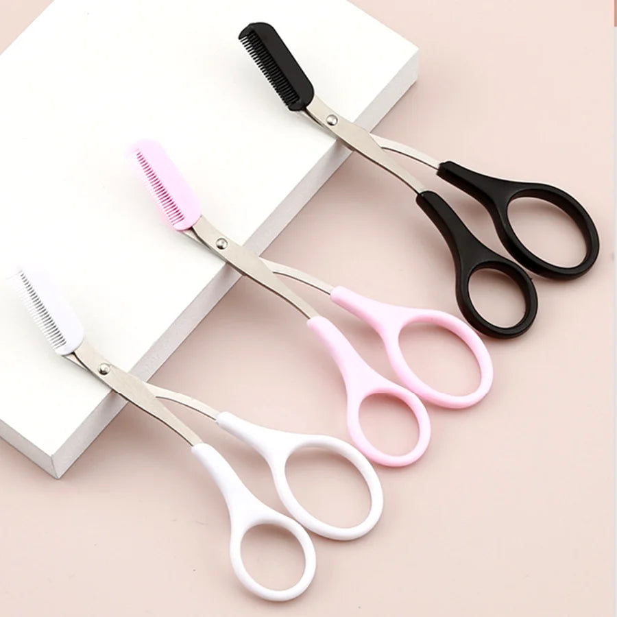 New 2 in 1 Replaceable Stainless Steel Safety Eyebrow Scissors With Comb for Brows Pink White Black