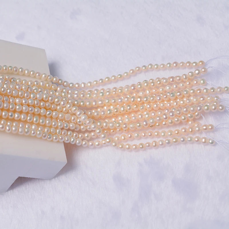 Haiyang Wholesale 3-4 mm Glossy Freshwater Round Pearls Natural Loose Beads Quality Good Potato Shape Agua Dulce