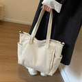 Soft Corduroy Large Capacity Women's Shoulder Bags College Girls Class Book Tote Handbags Simple Commuter Female Crossbody Bag