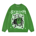Long Sleeve Custom Jacquard Letter Logo Crew Neck Oversize Mens Sweater Polyester Knitted Sweater Pullover