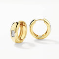 13mm 925 Sterling Silver Women Jewelry Gold Plated Bold Hoop Earrings With Bezel Baguette CZ