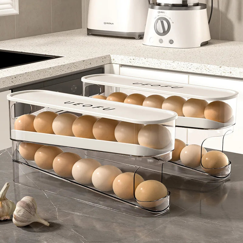 OWNSWING Double Layer Rolling Egg Dispenser Egg Storage Box Egg Holder For Refrigerator With Lid