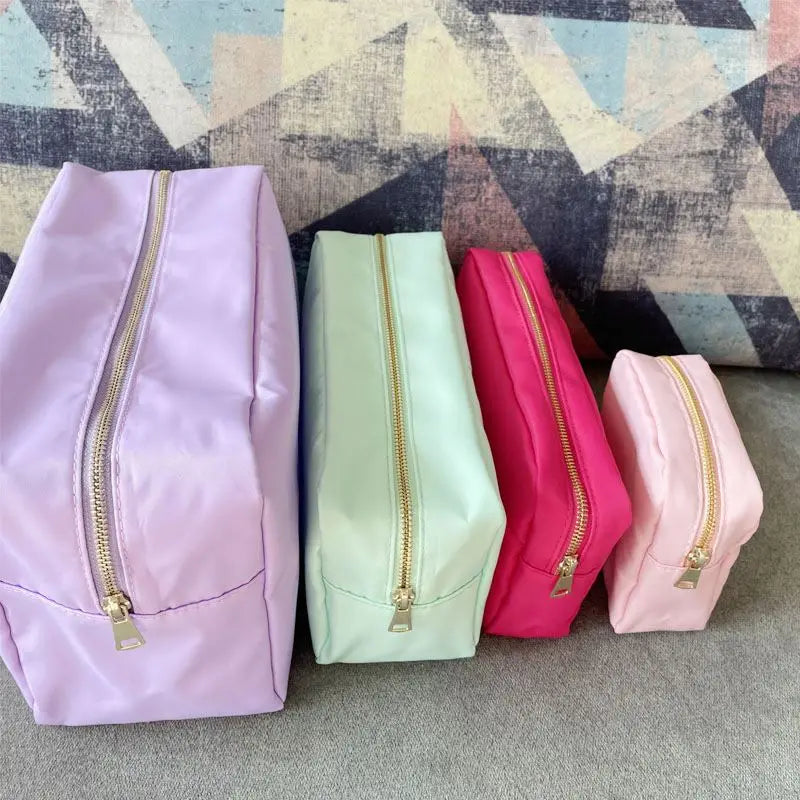 New Arrival Portable Custom Embroidery Patches Glitter Corduroy Makeup Bag Travel Small Cosmetic Bags Wholesale