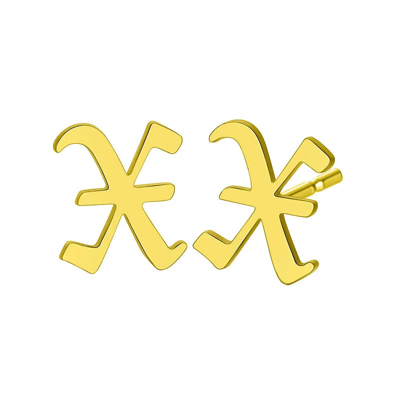 EDE266 Personalized Letter Hebrew Alphabet Wholesale Handmade Stainless Steel Stud Initial Alphabet X Earrings