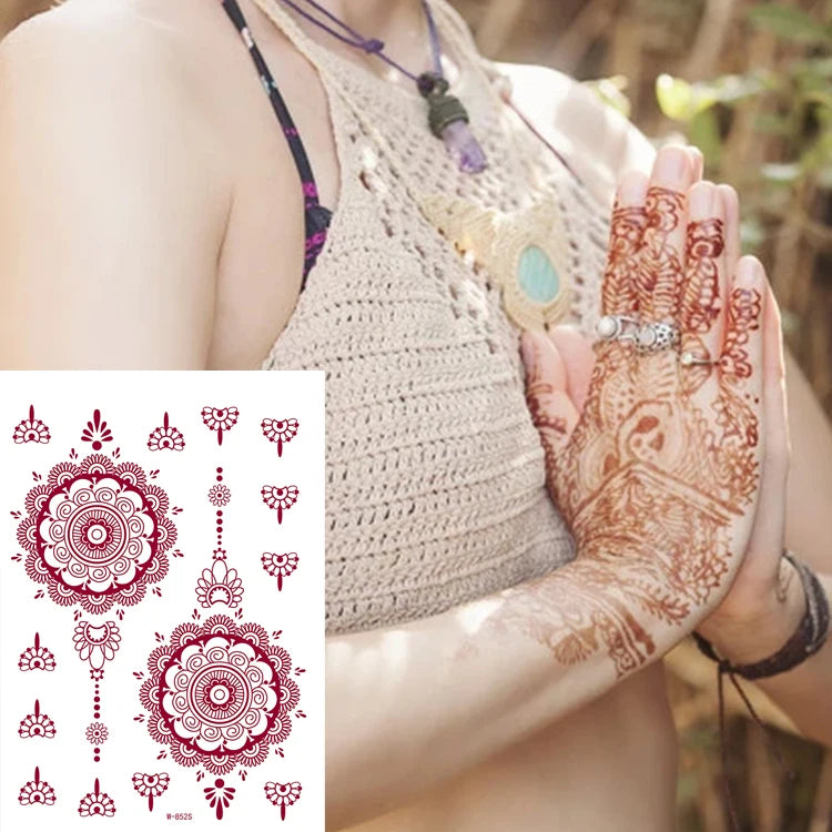 Wholesale Red Brown Maroon Hot Sale Henna Hand Waterproof Red Temporary Henna Tatoo Stickers